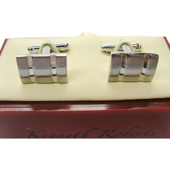 Banana Republic Kenneth Roberts Cufflinks Polished Stainless Steel Rectangle IOB - Picture 2 of 11